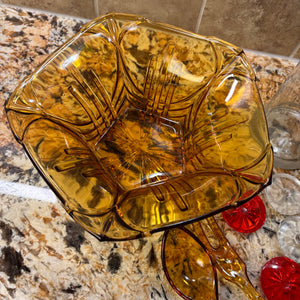 Mid Century Amber Glass Salad Set with Glass Fork&Spoon and More - M338