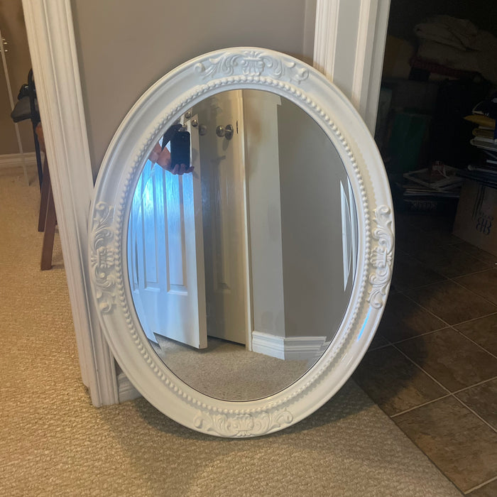 Oval Wall Mirror with White Plastic Frame - V198