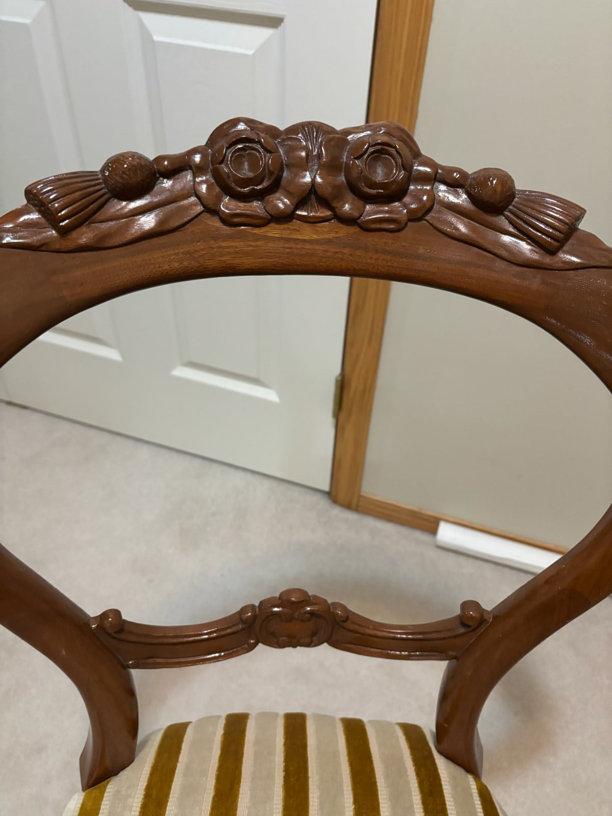 Y203 Antique balloon back chair with striped seat