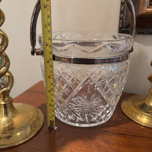 12” Tall Brass Candle Holders and Heavy Glass Bucket with Silver Plated Handle - M303