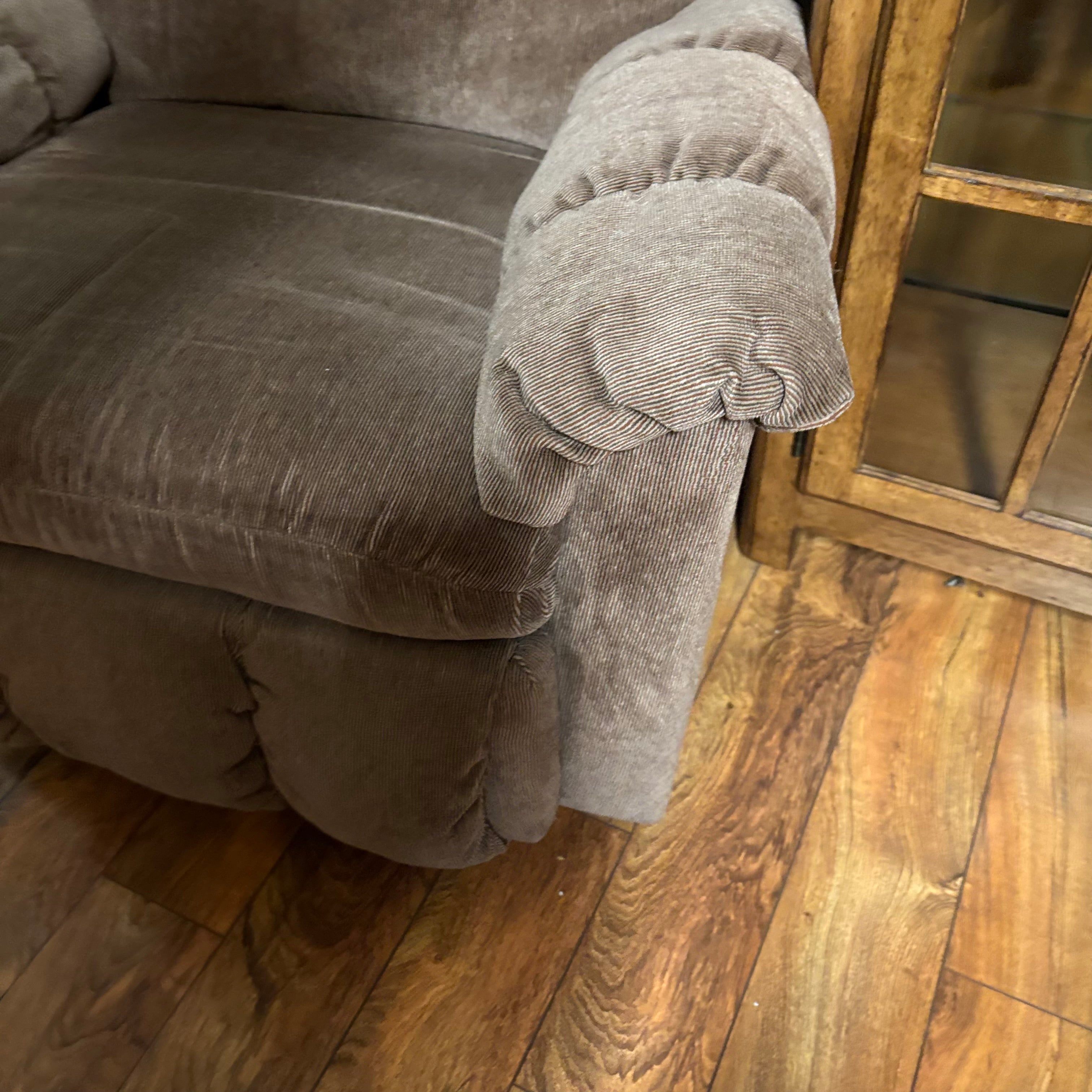 F188 Rocker recliner in beige corduroy fabric (in excellent condition except for a small tear in the corner)