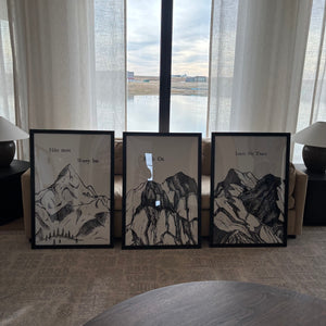 Set of 3 30” x 23” Framed Inspirational Mountains Posters - L376