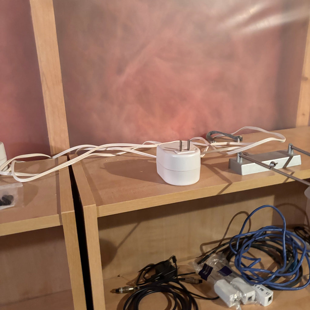 X228 2 Simple storage shelves with contents