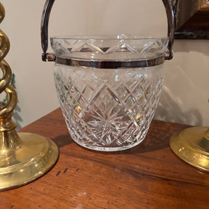 12” Tall Brass Candle Holders and Heavy Glass Bucket with Silver Plated Handle - M303