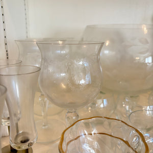 VINTAGE GLASSWARE GROUPING (ETCHED PUMCH BOWL AND MORE) - P285