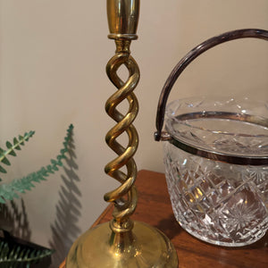 12” Tall Brass Candle Holders and Heavy Glass Bucket with Silver Plated Handle - M303