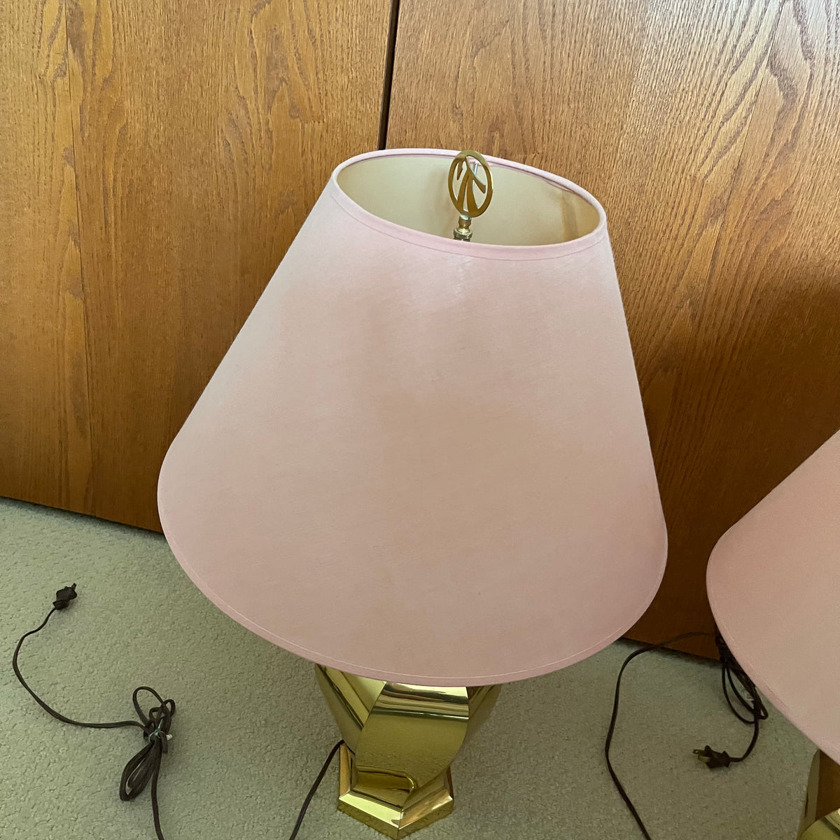 B332 Pair of vintage table lamps with heavy brass bases