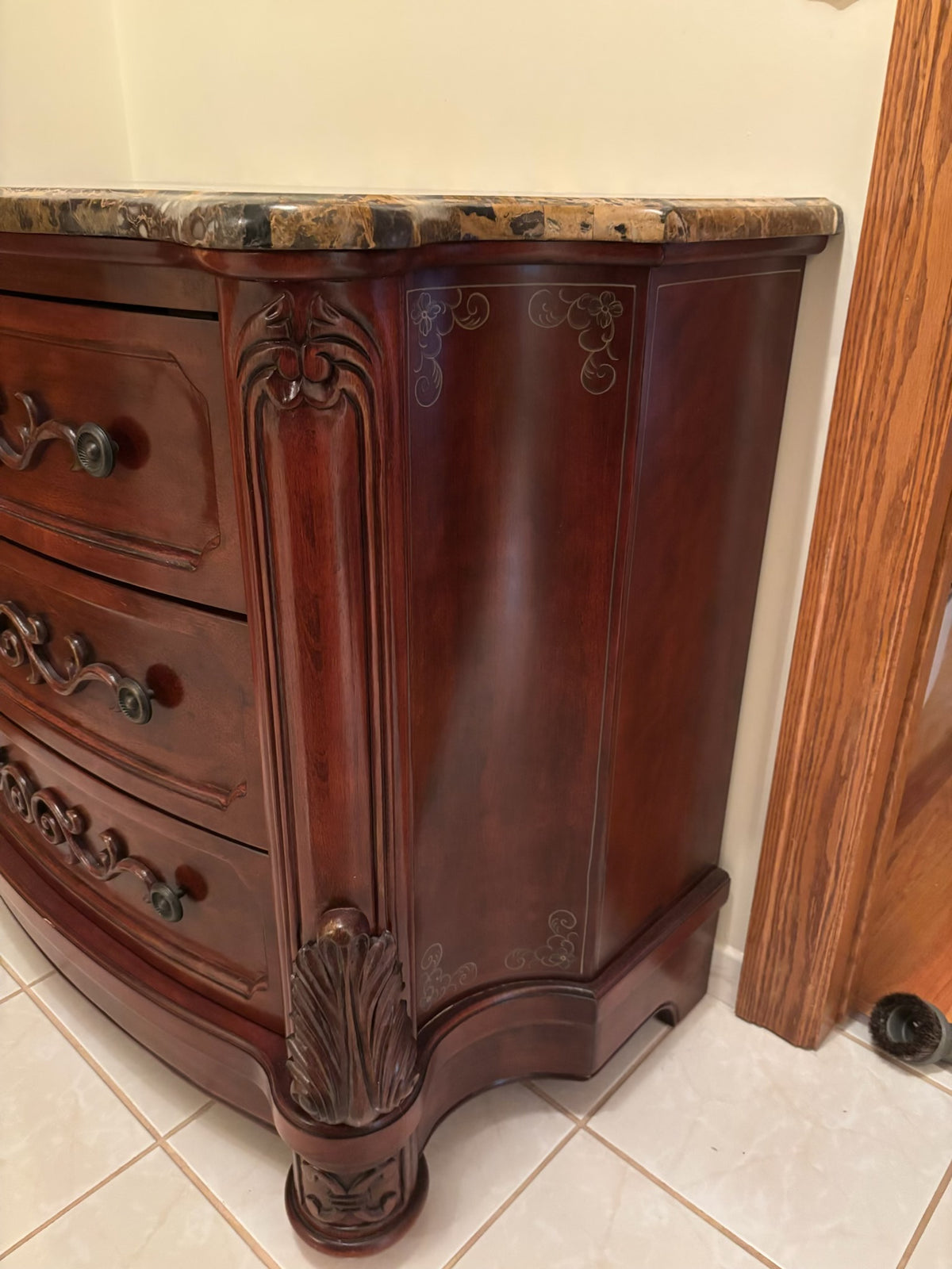 F210C Vintage Solid three drawer credenza/dresser with marble top