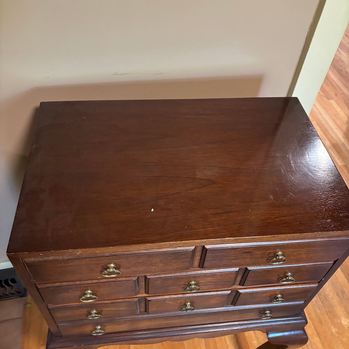 E103 Vintage Solid Wood Hickory chair company 3 drawer silverware chest (35” x 22” x 14”)