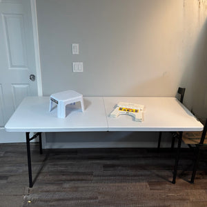 6ft folding table and 2 stools - C817