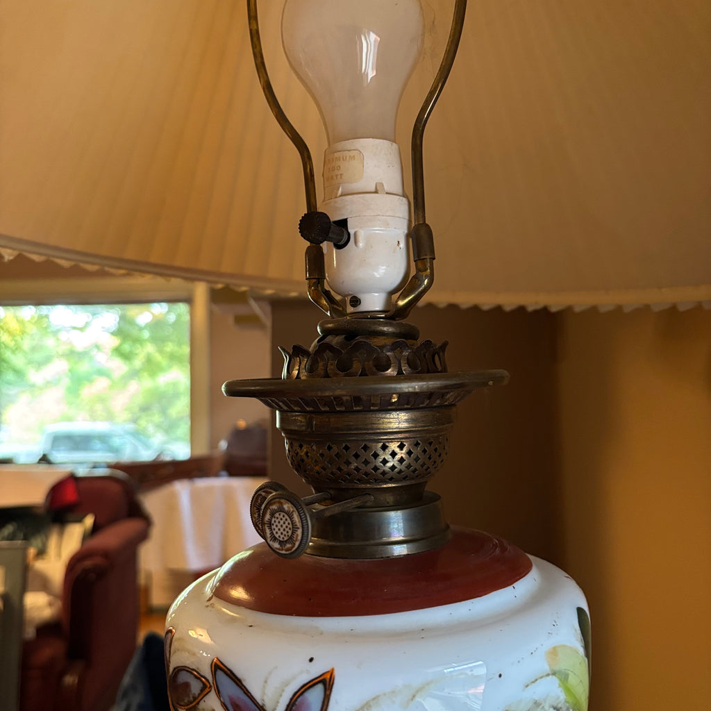 E118 29” tall Vintage lamp with porcelain middle