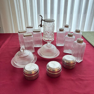 VINTAGE CLEAR GLASS BOTTLES AND MORE GROUPING - P153