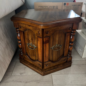 Vintage heavy wood cabinet style octagon end table - O488
