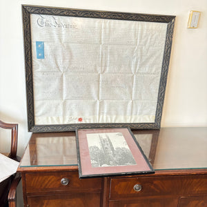 2 PIECE VINTAGE ARTWORK (21.5" X 31.5" FRAMED INDENTURE AND MORE) - P300