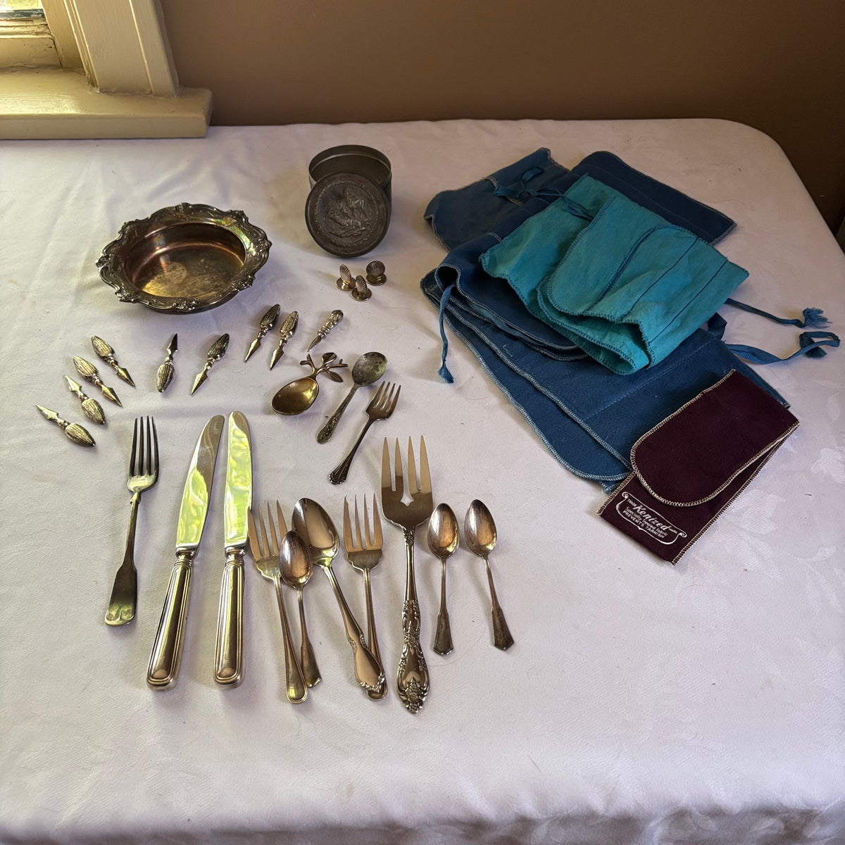 E155 Vintage silver collector spoons and more grouping