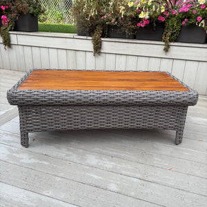 Outdoor Coffee Table with Rattan Frame and Wood Top - M310