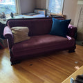 E163 Antique sofa with solid wood frame and pink velvet fabric (requires cleaning)