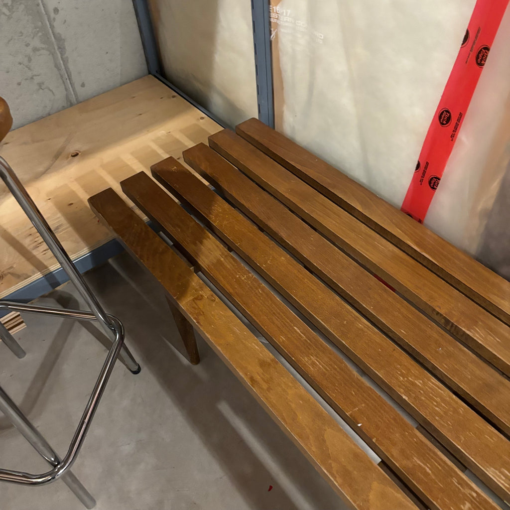 E862 Solid Wood MCM Coffee table and Vintage chrome stool