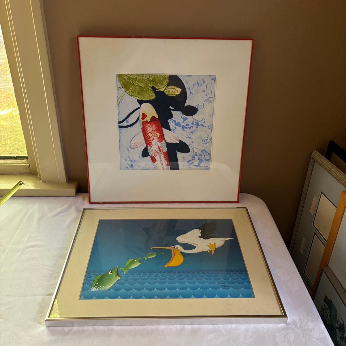 E154 2 Piece Framed bright artwork grouping
