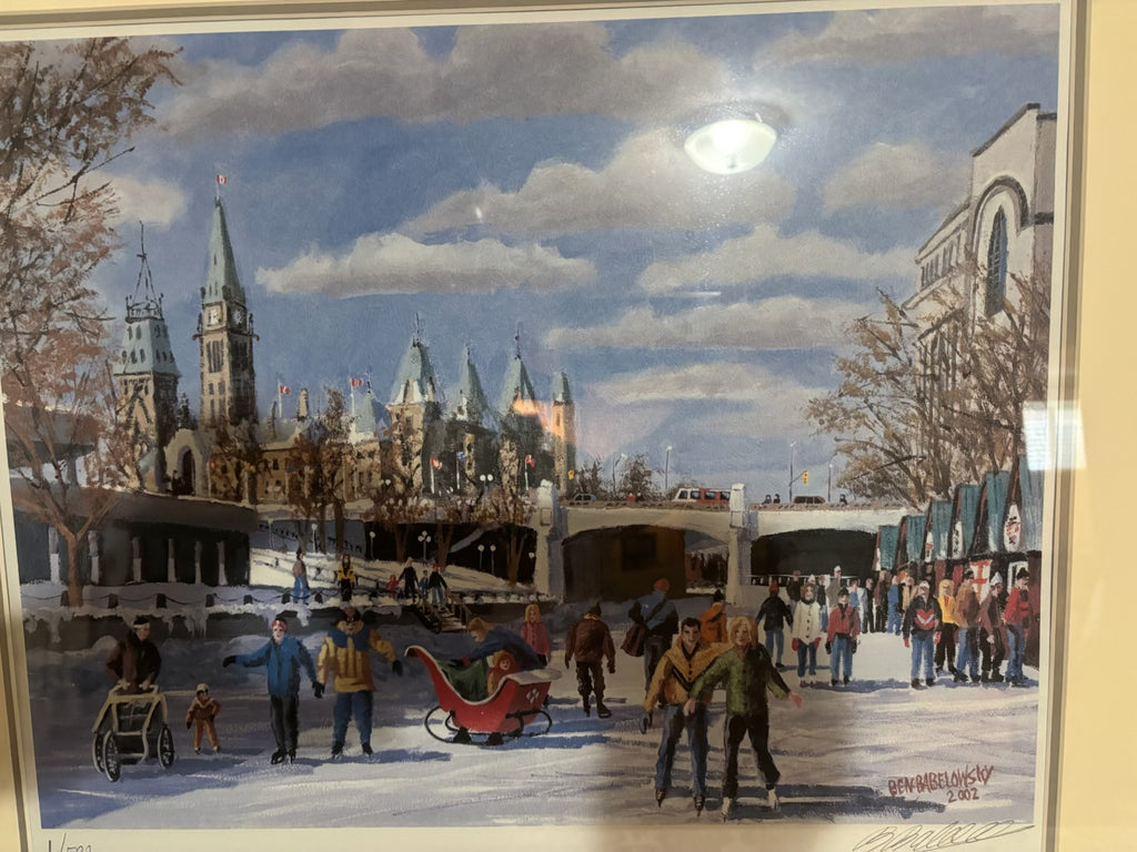 Y211 22" x 25" framed  Ben Babelowsky "Skaters on Canal" print