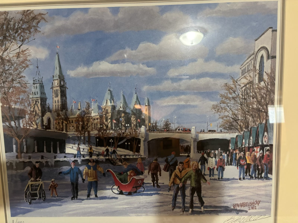 Y211 22" x 25" framed  Ben Babelowsky "Skaters on Canal" print