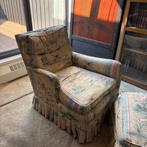 VINTAGE PARLOR CHAIR AND OTTOMAN WITH DOWN FILLED CUSHIONS - P235