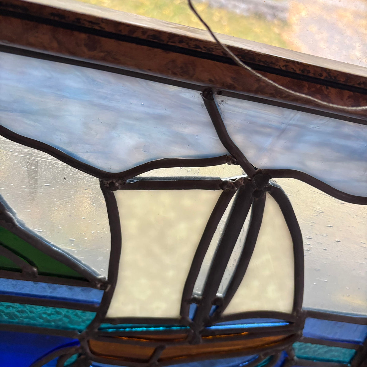 E112 Vintage stained glass window  (19” x 12.5”)