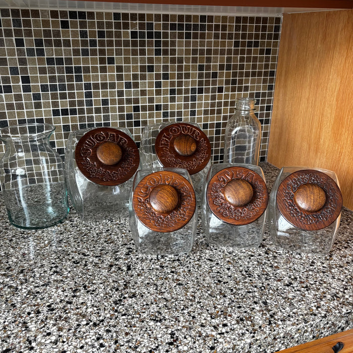 Vintage Kitchen Canister Set with Wooden Lids and More - Z110