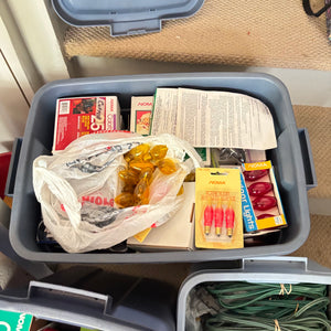 3 Bins of Christmas Light Bulbs, Power Cords and More - O162
