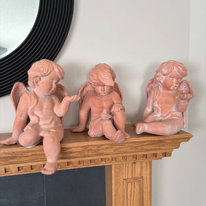 Set of 3 10” Tall Terracotta Cherubs - C446