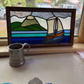 E112 Vintage stained glass window  (19” x 12.5”)