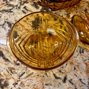 Mid Century Amber Glass Salad Set with Glass Fork&Spoon and More - M338
