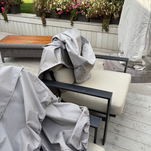 Set of 2 Brown Jordan Parkway Cushion Lounge Chairs with Covers (some dents on frames) - M308