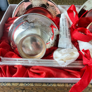 Vintage Silver Plated Chopsticks, Cups and Saucers Boxed Set - M155