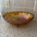 E899 Vintage Indiana Glass Large Amber Carnival Glass Footed Oval Harvest Bowl
