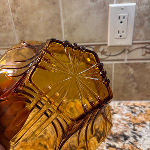Mid Century Amber Glass Salad Set with Glass Fork&Spoon and More - M338