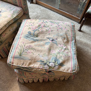 VINTAGE PARLOR CHAIR AND OTTOMAN WITH DOWN FILLED CUSHIONS - P235