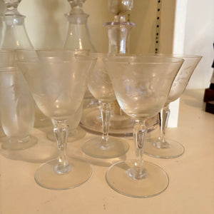 VINTAGE GLASSWARE GROUPING (ETCHED PUMCH BOWL AND MORE) - P285