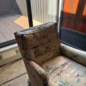 VINTAGE PARLOR CHAIR AND OTTOMAN WITH DOWN FILLED CUSHIONS - P235