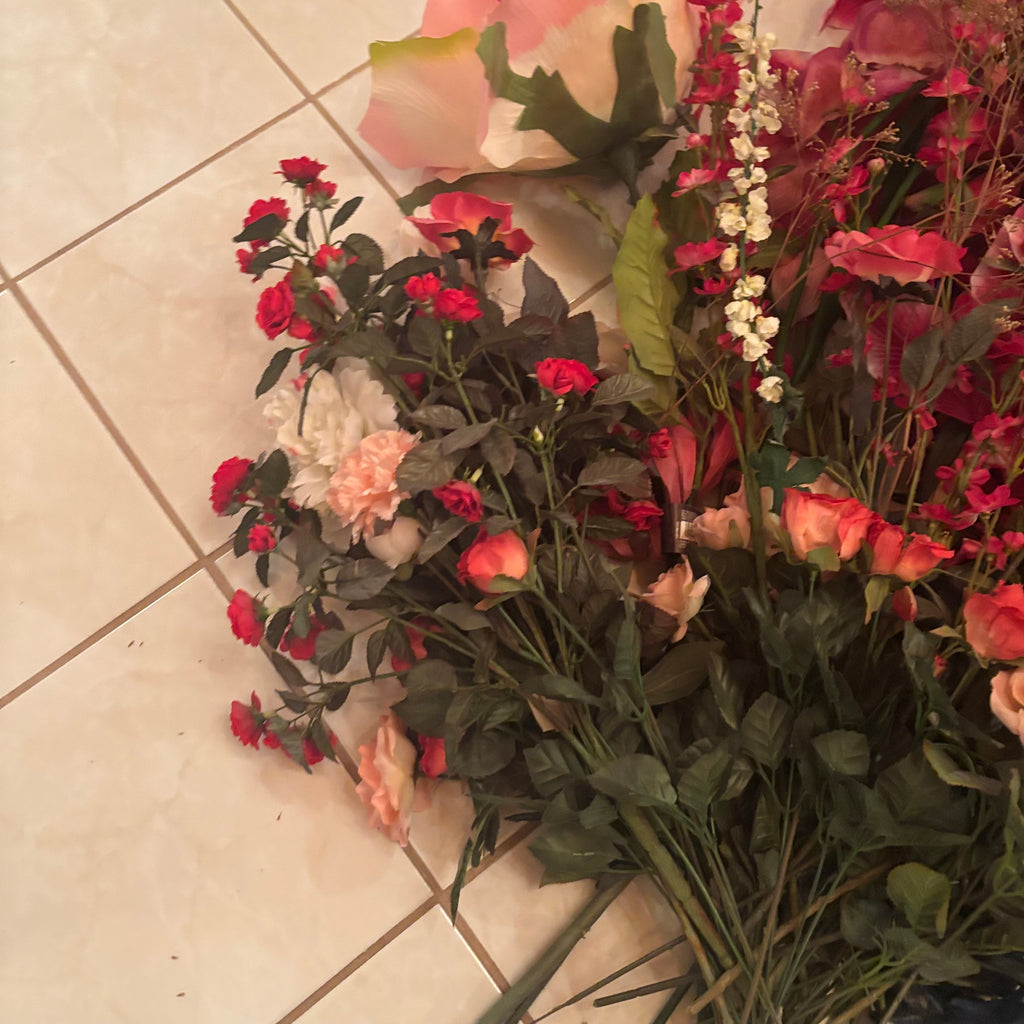 F199 Faux flowers grouping (hanging rose vines and more)
