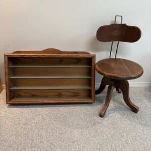 Solid Wood Display Shelf and Antique Office Chair with Steele Frame and Wooden Seat - S537