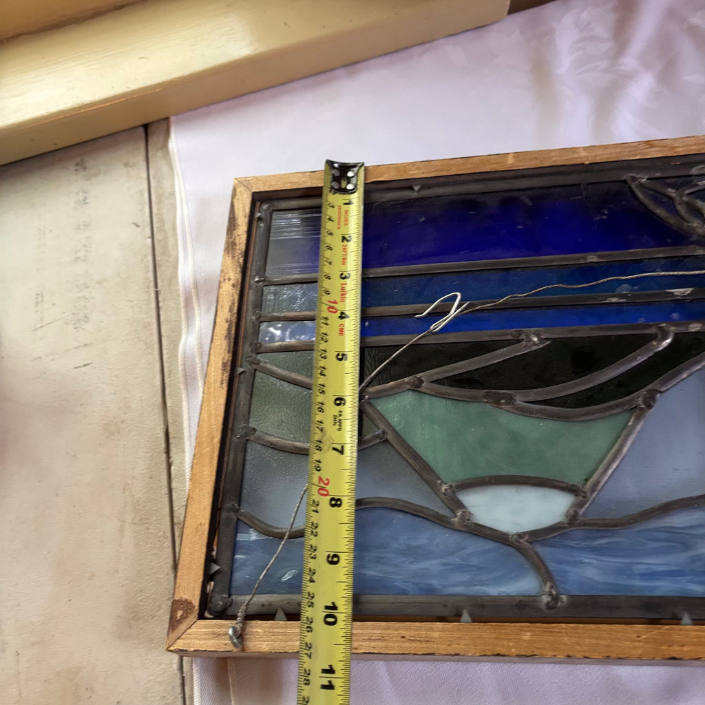 E112 Vintage stained glass window  (19” x 12.5”)