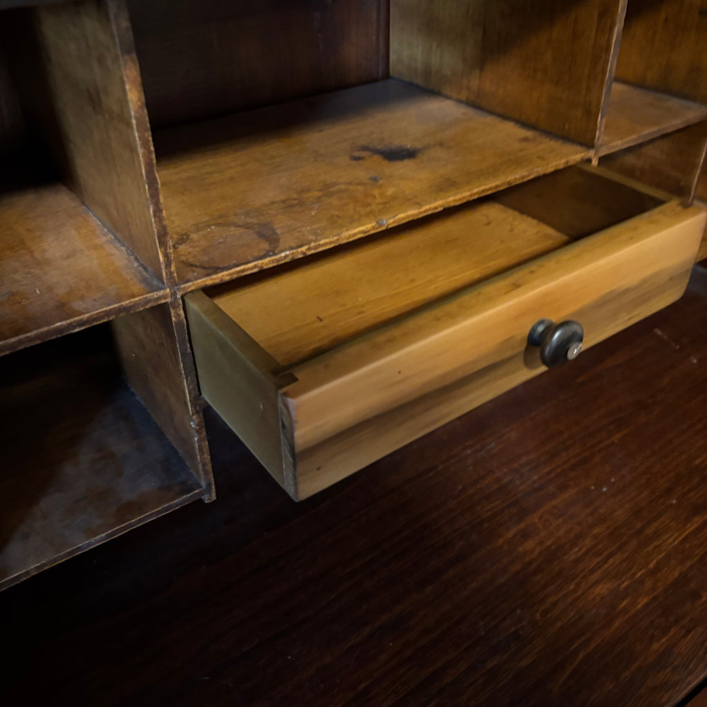 E124 Vintage solid wood secretary desk with upper cabinet (89" x 38" x 17.5")