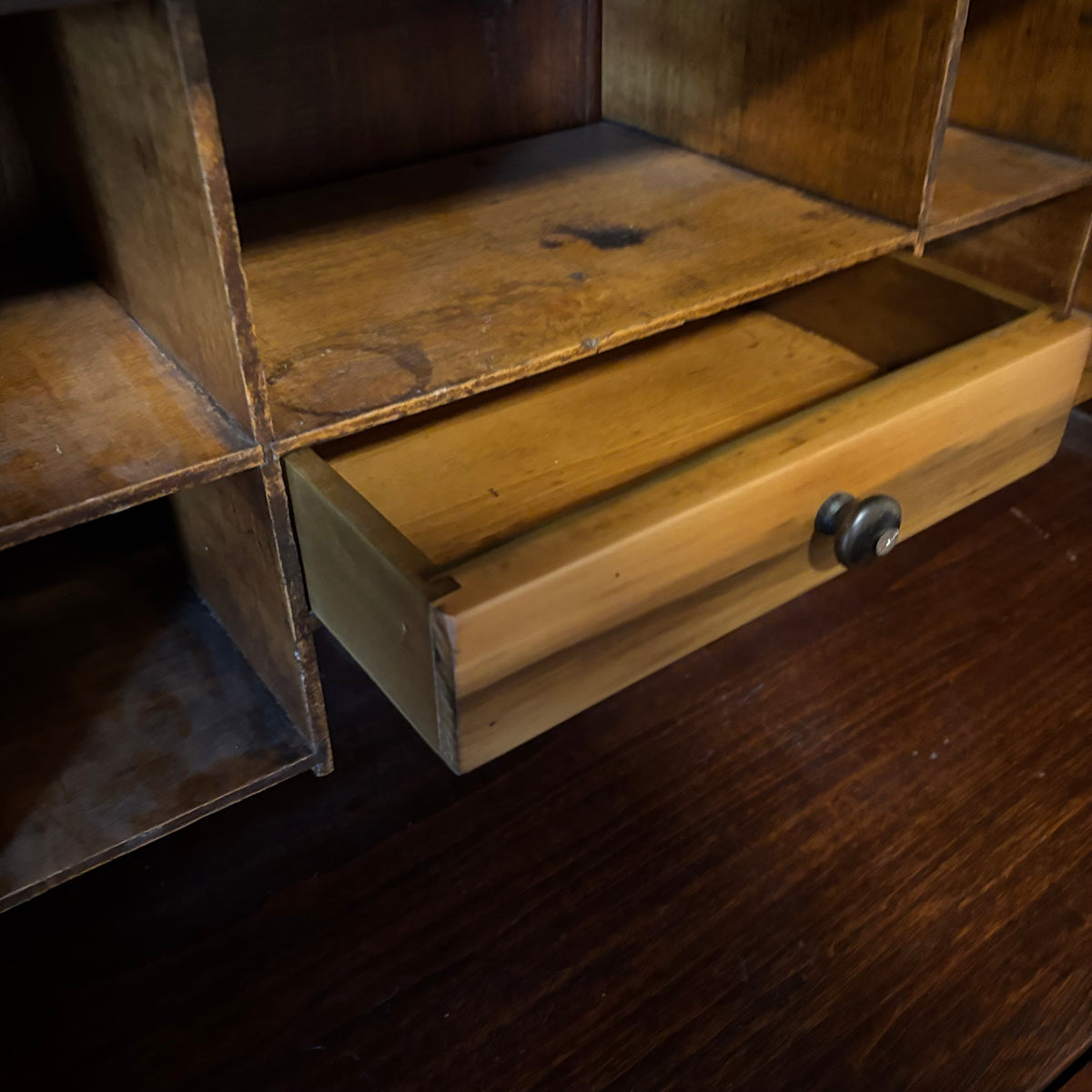 E124 Vintage solid wood secretary desk with upper cabinet (89" x 38" x 17.5")