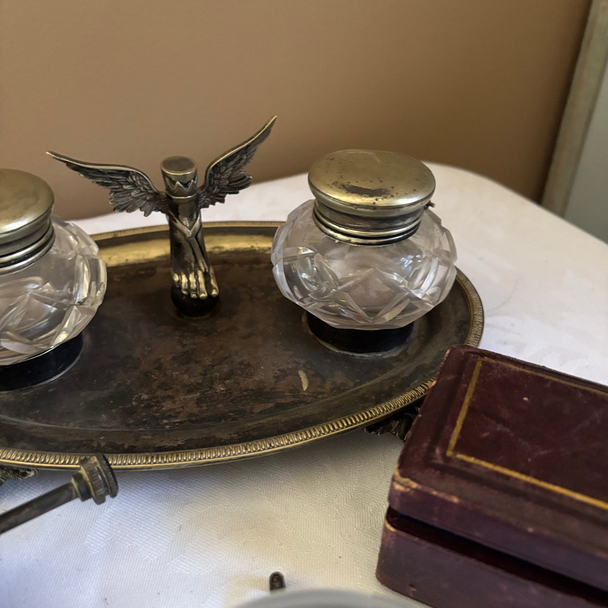 E151 Vintage silver plated grouping (pen ink wells and more)