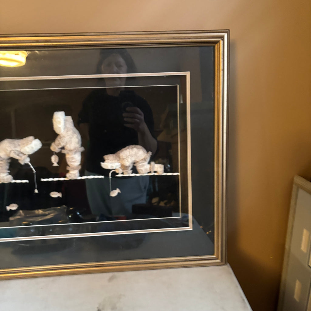 E107A 35” x 25” Vintage Tufted caribou hair artwork