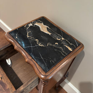 Antique Louis XV Style Nutwood Bedside Cabinet/Nightstand with Marble Top - M312