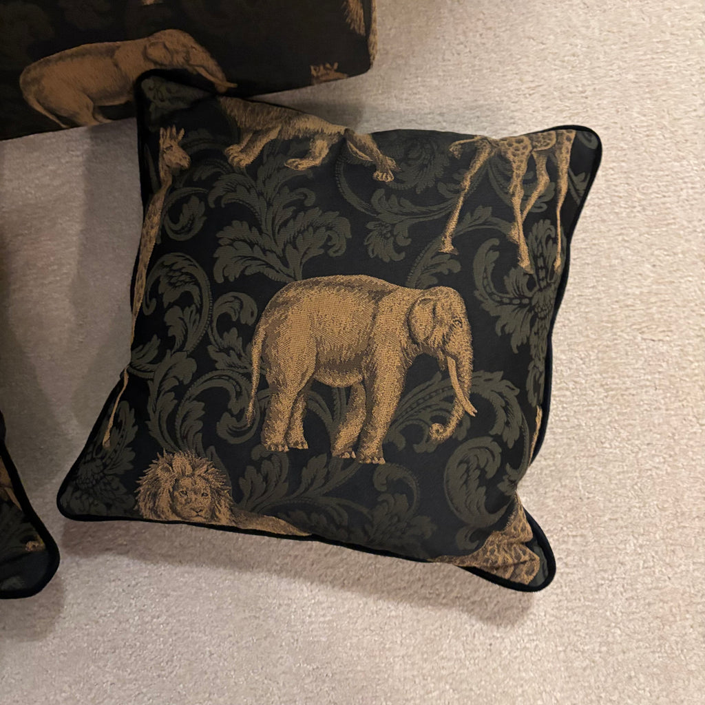 E856 Safari themed footstool and throw cushions