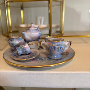 VINTAGE MINI TEACUP SETS WITH 2 DISPLAY GLASS CASES - P256