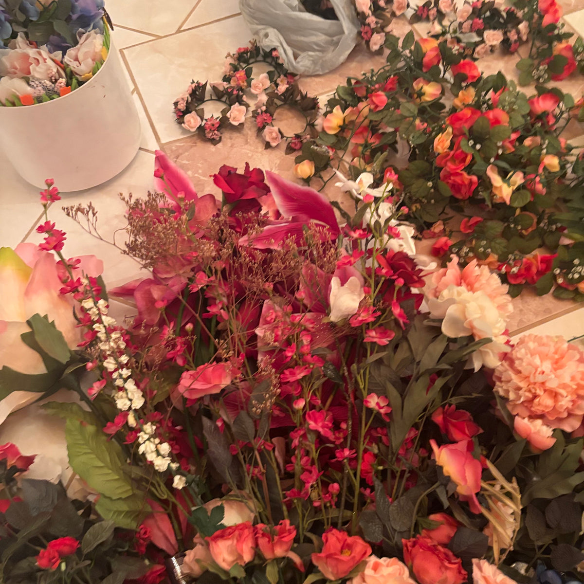 F199 Faux flowers grouping (hanging rose vines and more)